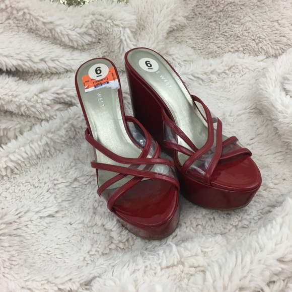 Nine West Red Platform Wedges Sz 6 - Picture 3 of 6